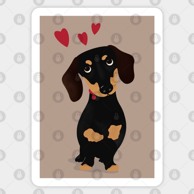 Cute Cartoon Dachshund with Three Red Hearts Sticker by NattyDesigns